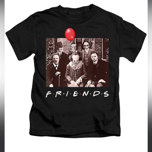 Friends Horror Movie Freddy Jason Michael It Saw Tee Black Gildan T-Shirt Medium - Picture 1 of 3